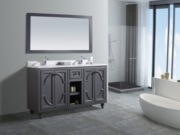 Laviva Odyssey 60" Maple Grey Double Sink Bathroom Vanity with White Carrara Marble Countertop