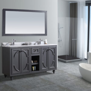 Laviva Odyssey 60" Maple Grey Double Sink Bathroom Vanity with White Stripes Marble Countertop