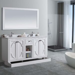 Laviva Odyssey 60" White Double Sink Bathroom Vanity with Black Wood Marble Countertop