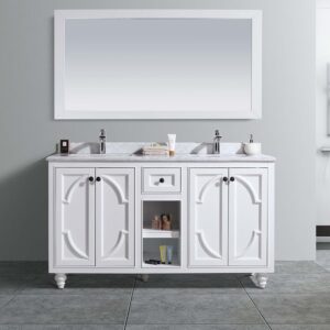 Laviva Odyssey 60" White Double Sink Bathroom Vanity with White Carrara Marble Countertop