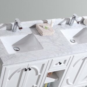 Laviva Odyssey 60" White Double Sink Bathroom Vanity with White Carrara Marble Countertop