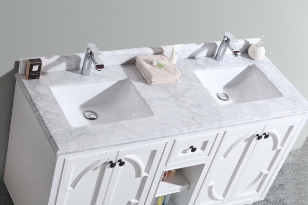 Laviva Odyssey 60" White Double Sink Bathroom Vanity with White Carrara Marble Countertop