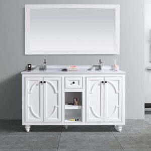 Laviva Odyssey 60" White Double Sink Bathroom Vanity with White Stripes Marble Countertop