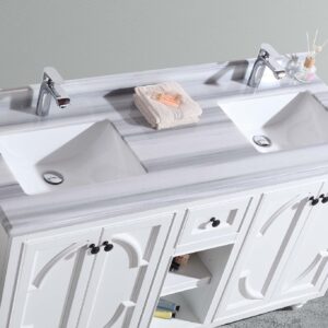 Laviva Odyssey 60" White Double Sink Bathroom Vanity with White Stripes Marble Countertop