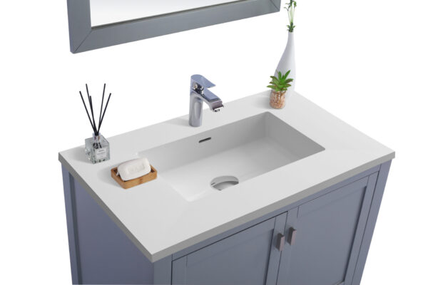 Laviva Wilson 36" Grey Bathroom Vanity with Matte White VIVA Stone Solid Surface Countertop