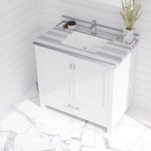 Laviva Wilson 36" White Bathroom Vanity with White Stripes Marble Countertop