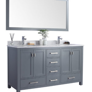 Laviva Wilson 60" Grey Double Sink Bathroom Vanity with White Carrara Marble Countertop