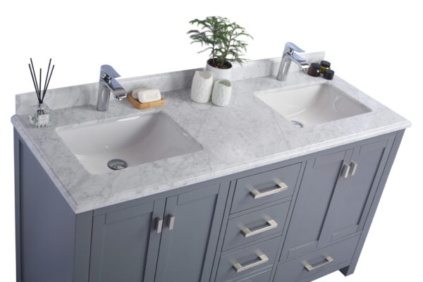 Laviva Wilson 60" Grey Double Sink Bathroom Vanity with White Carrara Marble Countertop