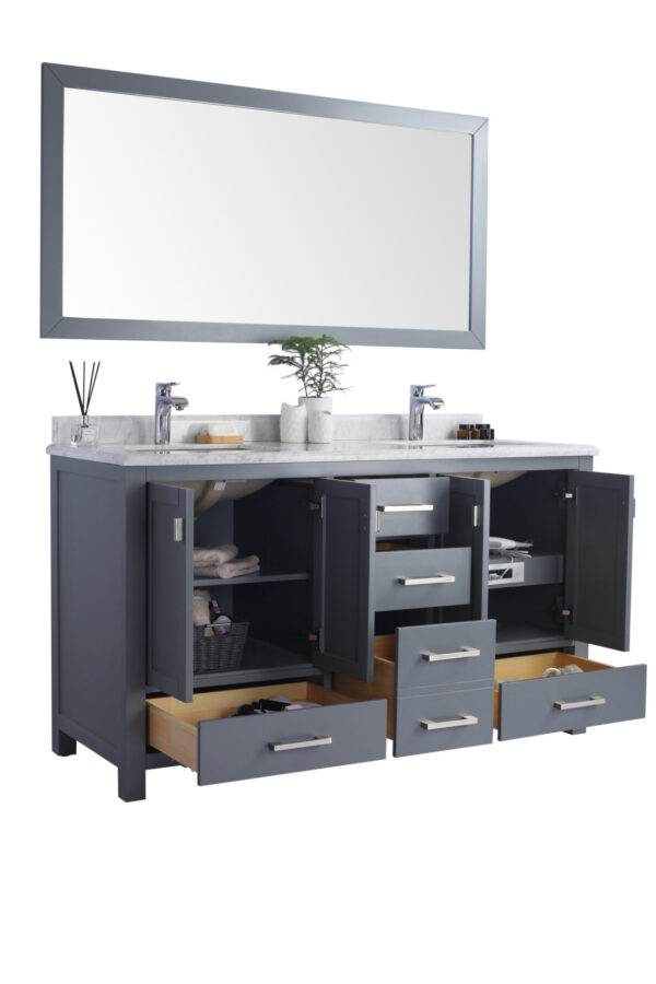 Laviva Wilson 60" Grey Double Sink Bathroom Vanity with White Carrara Marble Countertop