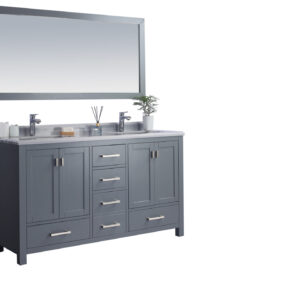 Laviva Wilson 60" Grey Double Sink Bathroom Vanity with White Stripes Marble Countertop