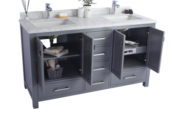 Laviva Wilson 60" Grey Double Sink Bathroom Vanity with White Stripes Marble Countertop