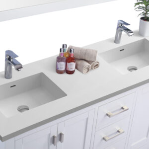 Laviva Wilson 60" White Double Sink Bathroom Vanity with Matte White VIVA Stone Solid Surface Countertop