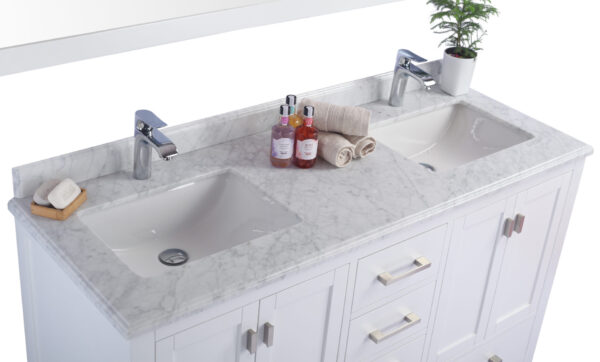 Laviva Wilson 60" White Double Sink Bathroom Vanity with White Carrara Marble Countertop