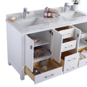 Laviva Wilson 60" White Double Sink Bathroom Vanity with White Carrara Marble Countertop