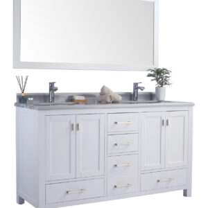 Laviva Wilson 60" White Double Sink Bathroom Vanity with White Stripes Marble Countertop