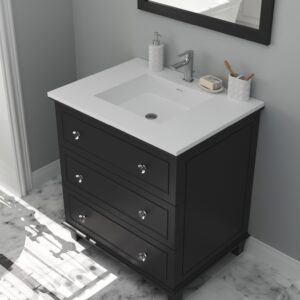 Laviva Luna 30" Espresso Bathroom Vanity with Matte White VIVA Stone Solid Surface Countertop