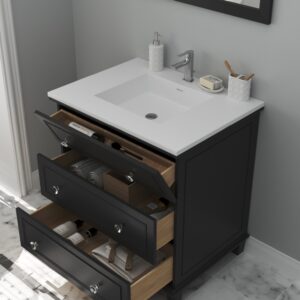 Laviva Luna 30" Espresso Bathroom Vanity with Matte White VIVA Stone Solid Surface Countertop