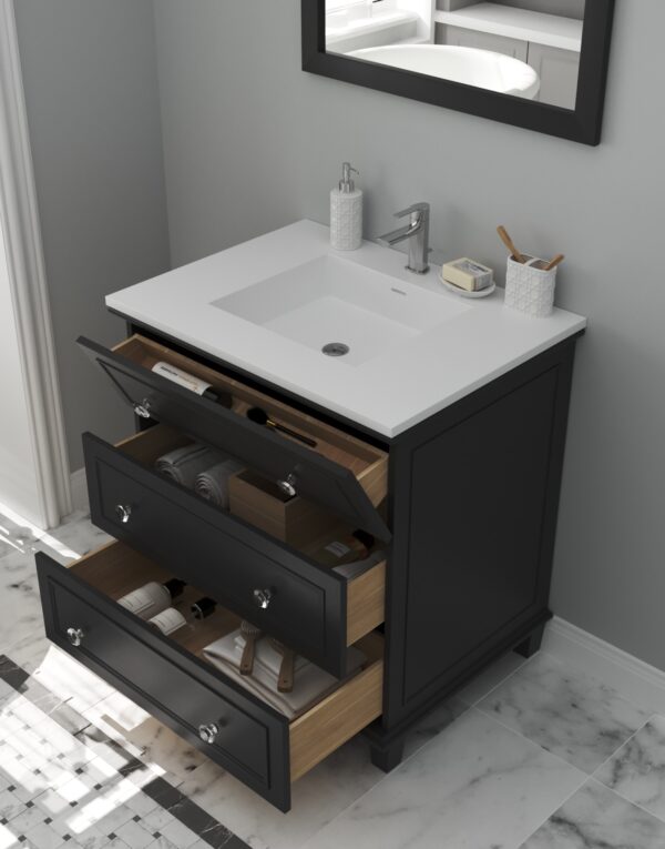 Laviva Luna 30" Espresso Bathroom Vanity with Matte White VIVA Stone Solid Surface Countertop