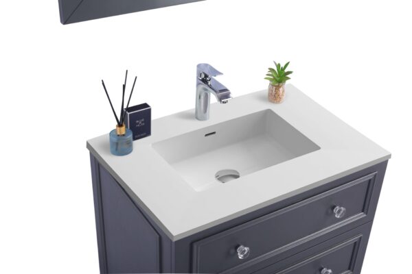 Laviva Luna 30" Maple Grey Bathroom Vanity with Matte White VIVA Stone Solid Surface Countertop