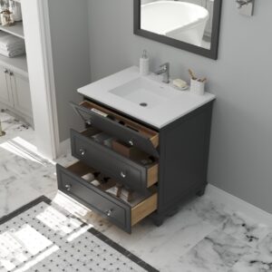 Laviva Luna 30" Maple Grey Bathroom Vanity with Matte White VIVA Stone Solid Surface Countertop