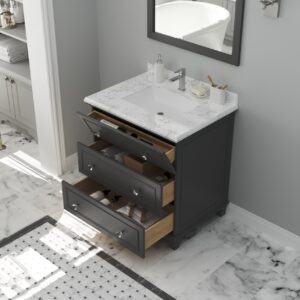 Laviva Luna 30" Maple Grey Bathroom Vanity with White Carrara Marble Countertop