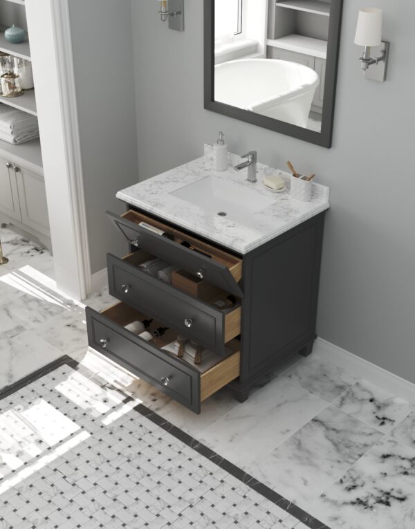 Laviva Luna 30" Maple Grey Bathroom Vanity with White Carrara Marble Countertop