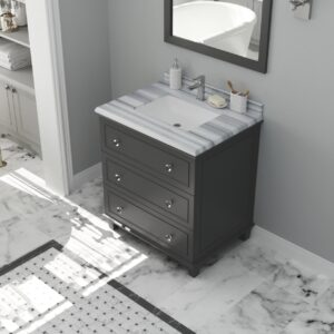 Laviva Luna 30" Maple Grey Bathroom Vanity with White Stripes Marble Countertop