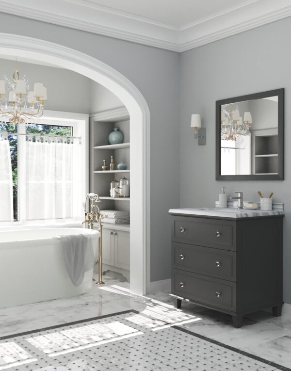 Laviva Luna 30" Maple Grey Bathroom Vanity with White Stripes Marble Countertop