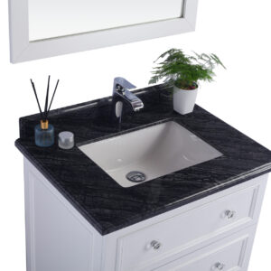 Laviva Luna 30" White Bathroom Vanity with Black Wood Marble Countertop