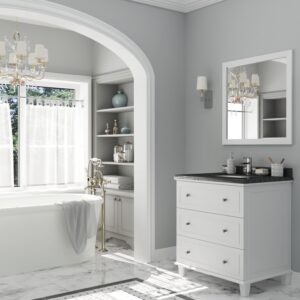 Laviva Luna 30" White Bathroom Vanity with Black Wood Marble Countertop