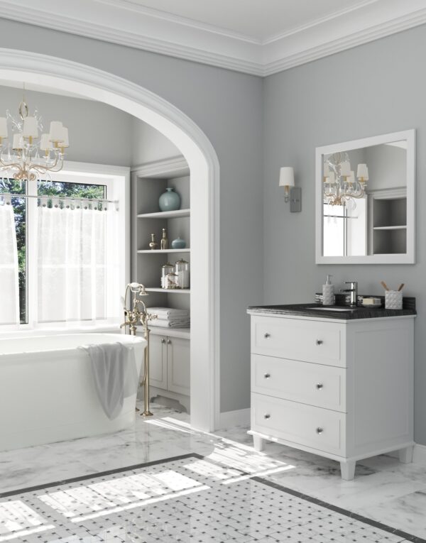 Laviva Luna 30" White Bathroom Vanity with Black Wood Marble Countertop