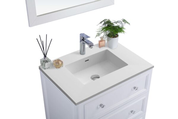 Laviva Luna 30" White Bathroom Vanity with Matte White VIVA Stone Solid Surface Countertop