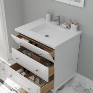 Laviva Luna 30" White Bathroom Vanity with Matte White VIVA Stone Solid Surface Countertop