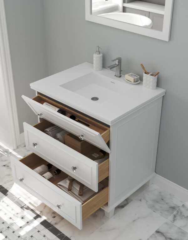 Laviva Luna 30" White Bathroom Vanity with Matte White VIVA Stone Solid Surface Countertop