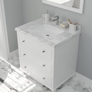 Laviva Luna 30" White Bathroom Vanity with White Carrara Marble Countertop