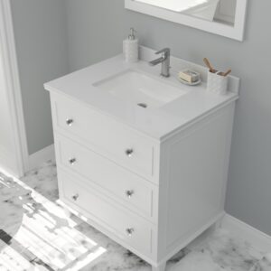 Laviva Luna 30" White Bathroom Vanity with White Quartz Countertop