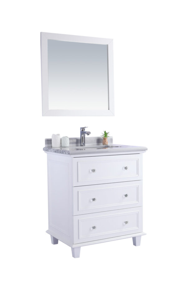 Laviva Luna 30" White Bathroom Vanity with White Stripes Marble Countertop