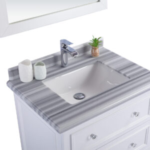 Laviva Luna 30" White Bathroom Vanity with White Stripes Marble Countertop