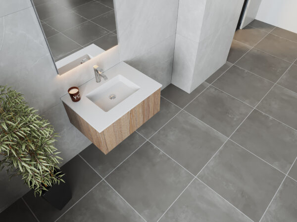 Laviva Legno 30" Weathered Grey Bathroom Vanity with Matte White VIVA Stone Solid Surface Countertop