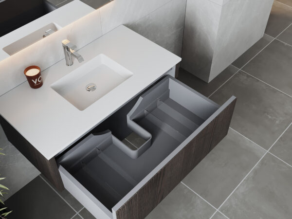 Laviva Legno 42" Carbon Oak Bathroom Vanity with Matte White VIVA Stone Solid Surface Countertop