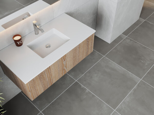 Laviva Legno 42" Weathered Grey Bathroom Vanity with Matte White VIVA Stone Solid Surface Countertop