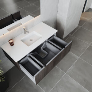 Laviva Legno 48" Carbon Oak Bathroom Vanity with Matte White VIVA Stone Solid Surface Countertop