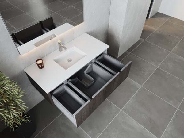 Laviva Legno 48" Carbon Oak Bathroom Vanity with Matte White VIVA Stone Solid Surface Countertop