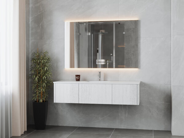 Laviva Legno 60" Alabaster White Single Sink Bathroom Vanity with Matte White VIVA Stone Solid Surface Countertop