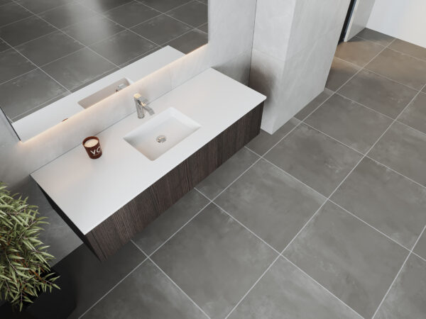 Laviva Legno 60" Carbon Oak Single Sink Bathroom Vanity with Matte White VIVA Stone Solid Surface Countertop