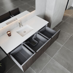 Laviva Legno 60" Carbon Oak Single Sink Bathroom Vanity with Matte White VIVA Stone Solid Surface Countertop