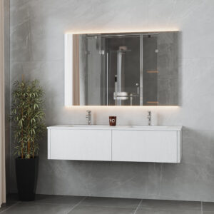 Laviva Legno 60" Alabaster White Double Sink Bathroom Vanity with Matte White VIVA Stone Solid Surface Countertop