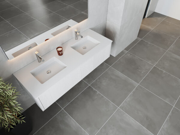 Laviva Legno 60" Alabaster White Double Sink Bathroom Vanity with Matte White VIVA Stone Solid Surface Countertop