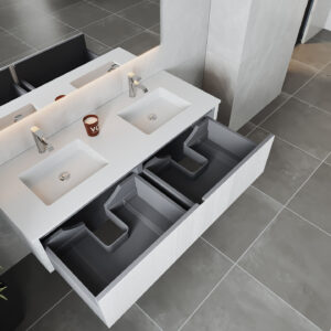 Laviva Legno 60" Alabaster White Double Sink Bathroom Vanity with Matte White VIVA Stone Solid Surface Countertop