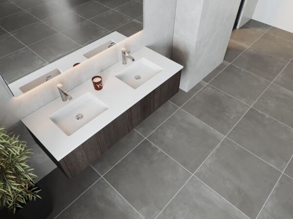 Laviva Legno 60" Carbon Oak Double Sink Bathroom Vanity with Matte White VIVA Stone Solid Surface Countertop